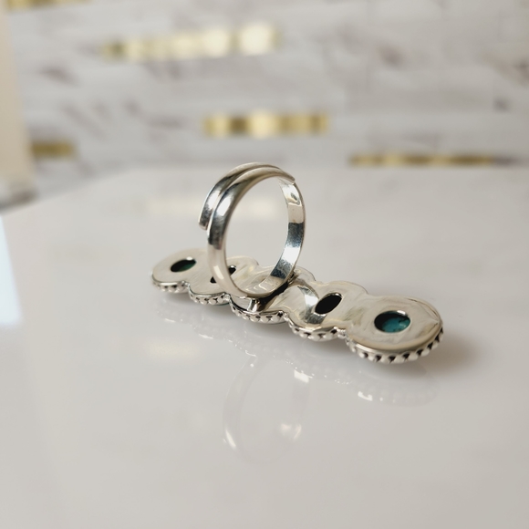 Long Turquoise Solid Sterling Silver Adjuatable Ring - Picture 3 of 4